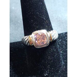 18K Gold-Plated Sterling Silver Ring With Pink CZ in Center